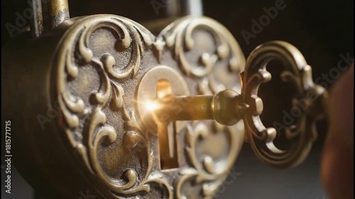 Valentine's Day 2026 Cinematic Key Unlocking Heart-Shaped Lock Light Shining From Within Symbol Love Trust Romantic Gesture Forever Promise Passion Commitment Antique Brass Mystery Hope Discovery