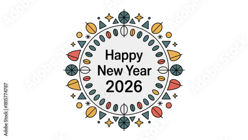 New Year 2026 Celebration: A cheerful and festive design with colorful geometric elements that says Happy New Year 2026, symbolizing new beginnings and celebratory joy.