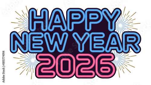 New Year 2026: An elegant new year’s card displays a Happy New Year 2026 with Fireworks lighting up the sky, symbolising celebration and new beginnings
