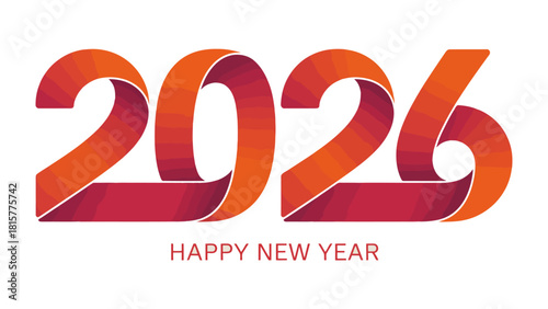 New Year 2026 Celebration: A vibrant ribbon design with 2026 boldly displayed, sending cheerful wishes for a Happy New Year. Embodying hope and a fresh start for the upcoming year.