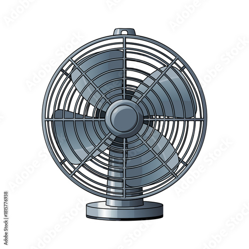 Classic cooling fan with metal blades and circular design  