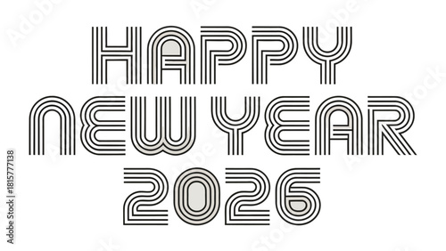 Happy New Year 2026 Typography: A stylish and contemporary typography design wishes a Happy New Year 2026. Perfect for seasonal greetings and celebratory projects.
