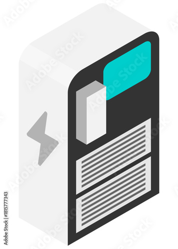 EV充電スタンド、充電ステーションのアイソメトリックイラスト。ベクターイラスト。