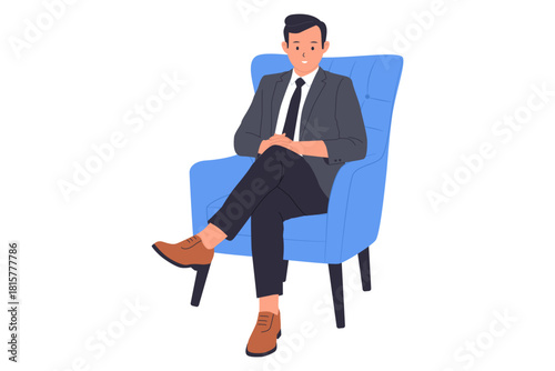 Illustration of CEO and Executive Leadership. A man in a suit sits confidently in an executive chair, symbolizing a CEO, manager, or business leader, representing authority, and corporate leadership