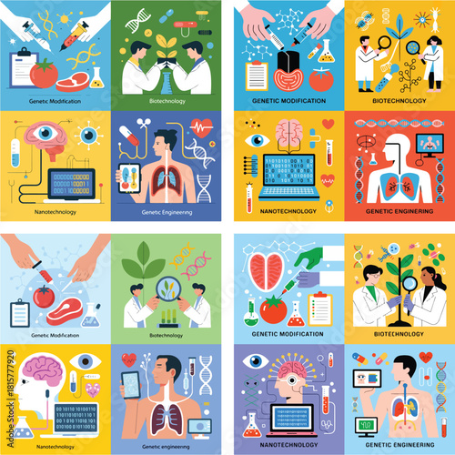 Modern Biotechnology, Genetic Engineering, and Nanotechnology Concepts Adobe Illustrator Artwork