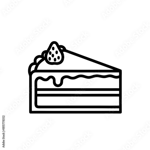 Slice of strawberry cake on white background in minimal style  