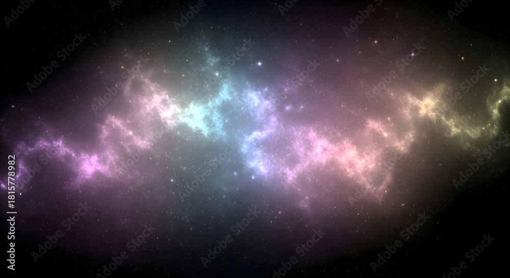 Fototapeta premium Ethereal cosmic cloud with a beautiful rainbow-colored gas and dust formation against a starry night sky background