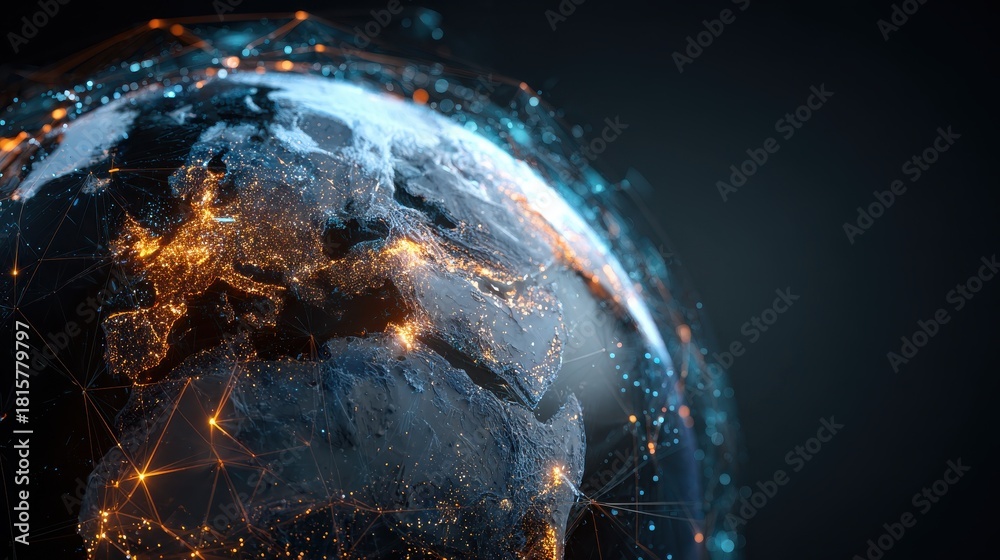 Naklejka premium a digitally glowing earth globe interconnected with network lines representing the concept of global patent procurement outsourcing in an advanced business environment
