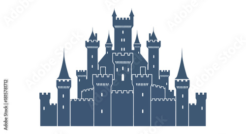 Architectural Illustration A Detailed Blue Castle Depicting Medieval Fantasy and Regal Structure
