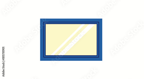 Simple flat design icon of a blue rectangular mirror with a shiny reflection, isolated on a white background, representing home decor and interior furnishings