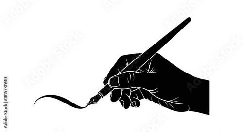 Hand holding a fountain pen creating a wavy line