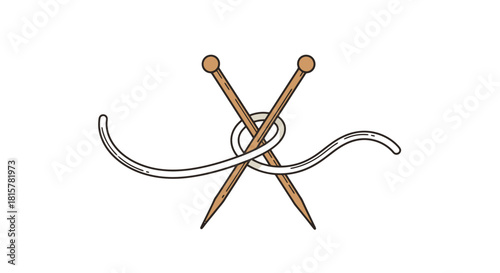 Knitting needles and yarn forming a stylized symbol, representing the craft of knitting and textile arts