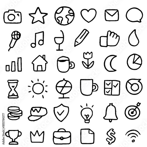 Essential Icon Grid: 40 Hand-Drawn Symbols