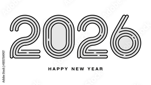 2026: A minimalist artistic design featuring the year 2026, accompanied by the festive message HAPPY NEW YEAR, embodying modern and elegant style.