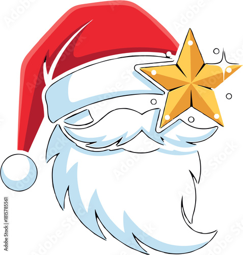 Santa Claus Christmas Hat with Star Decoration, Festive Holiday Icon for Seasonal Celebrations and Winter Events