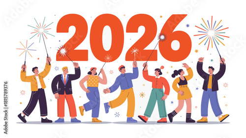 New Year 2026 Celebration: A lively depiction of unity and celebration as people light up the New Year with fireworks, symbolizing new beginnings, fresh starts, and anticipation for the year ahead.