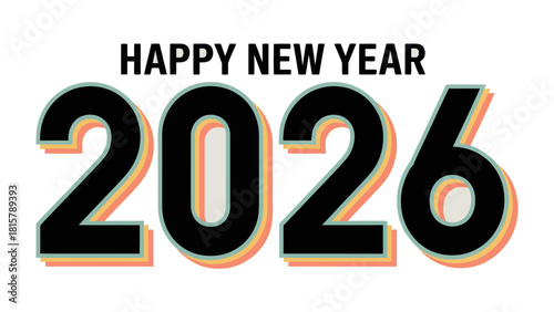 New Year 2026 Celebration: A vibrant digital illustration that proclaims the dawn of 2026, offering a modern and colorful greeting for a fresh start. 