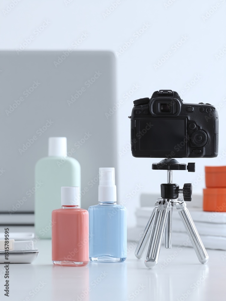 Fototapeta premium Modern clean studio product photoshoot for ecommerce showcases cosmetics.