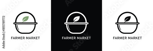 Farmer market icon with leaf in a bowl symbol, representing organic food, fresh produce, local agriculture, and healthy eating on various backgrounds