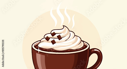 Deliciously Warm Beverage in a Mug, Adorned with Creamy Whipped Topping and Decadent Chocolate Sprinkles, Perfect for a Cozy Moment