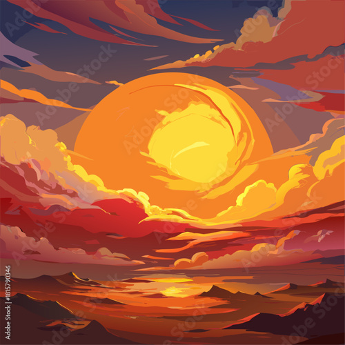 sunset over the mountains yellow colour