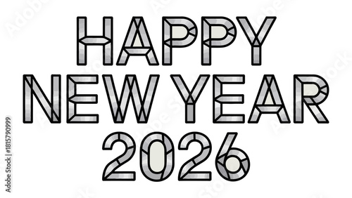 Happy New Year 2026: A festive typographic design heralds the dawn of the new year, 2026, with a cheerful message. This artistic illustration represents hope and happiness. 