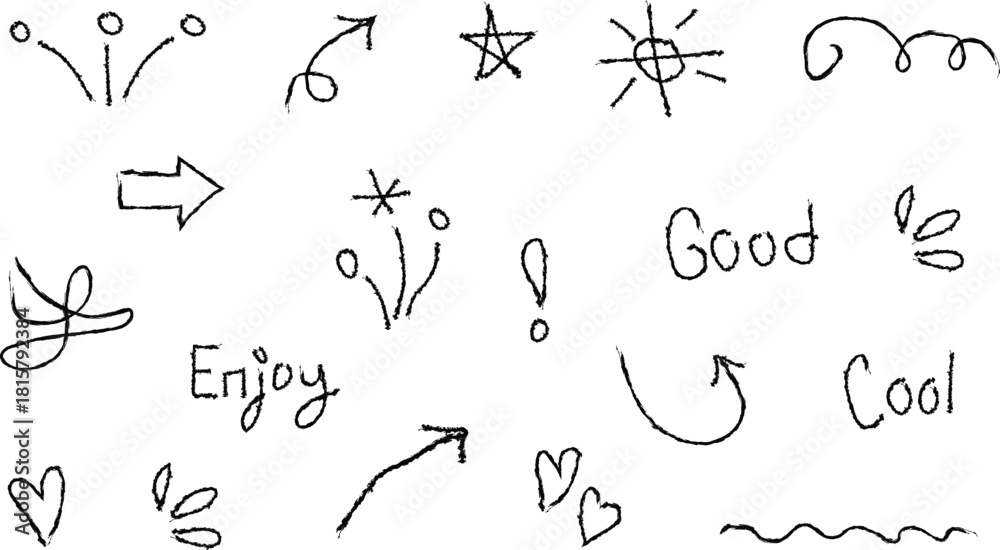 Obraz premium Collection of Sketchy Hand-Drawn Design Elements and Doodles — Fun Symbols, Accents, and Creative Sketch Marks