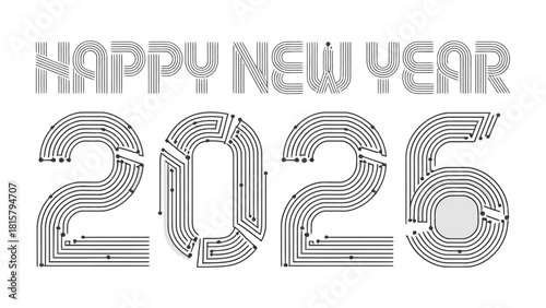Happy New Year 2025: A digital greeting of Happy New Year 2025, crafted in a modern, technological style, symbolizing the dawn of a new era with innovation and anticipation.
