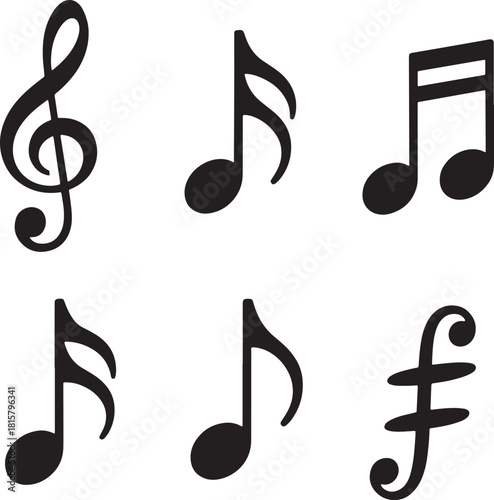 Set of Musical Notation Symbols Including Treble Clef, Notes, and Rest for Composing
