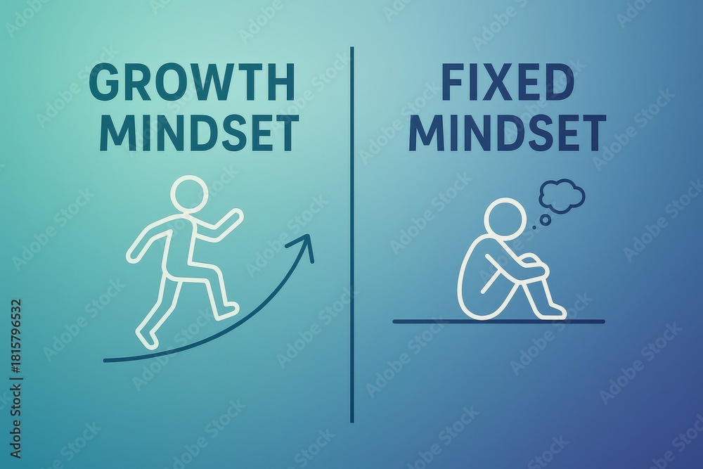 Fototapeta premium Exploring the Dichotomy of Growth Mindset and Fixed Mindset in Personal Development and Psychological Resilience Dynamics captured with clarity