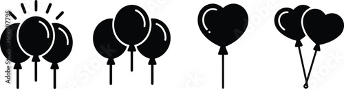 Festive Black Balloons Illustration Round, HeartShaped, and Shining Groupings for Celebrations