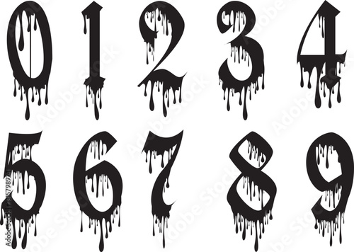 A spooky dripping number set with a horror and grunge style, perfect for Halloween designs, dark posters, creepy branding, and eerie creative projects