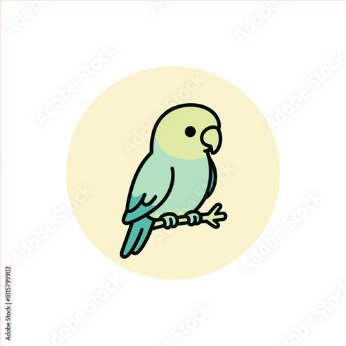 Charming budgie perched on a branch, a delightful illustration perfect for children's books, pet store promotions, and cheerful designs with a touch of whimsy