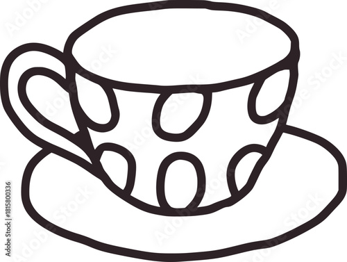 Black and white polka dot teacup and saucer line drawing