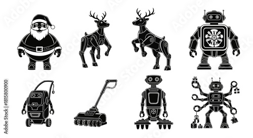Collection of Christmas and robot themed vector images.