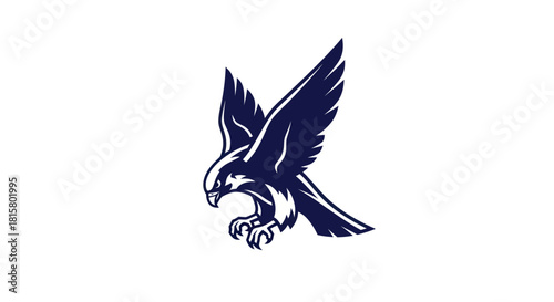 Soaring hawk emblem elegant silhouette on white background