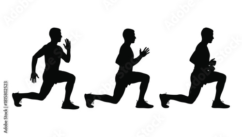 Lunge exercise sequence silhouette isolated on white background, Vector