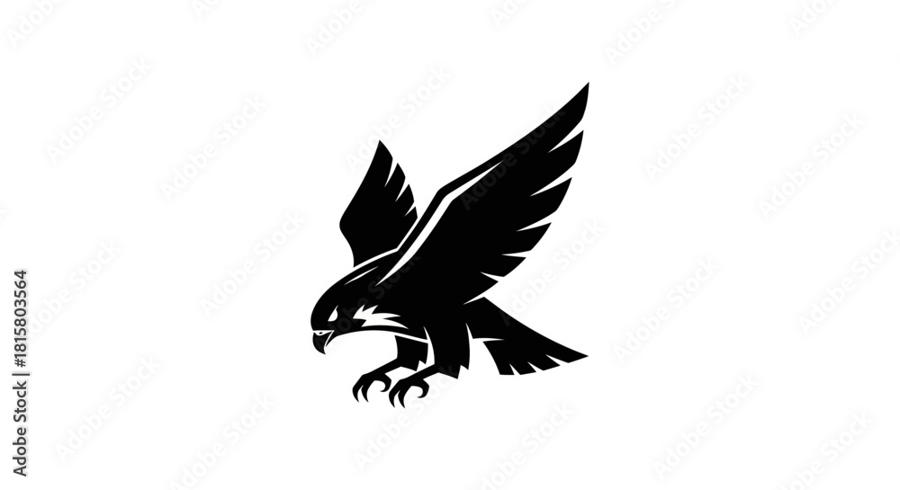 Obraz premium Soaring hawk silhouette on white background symbol of freedom and strength