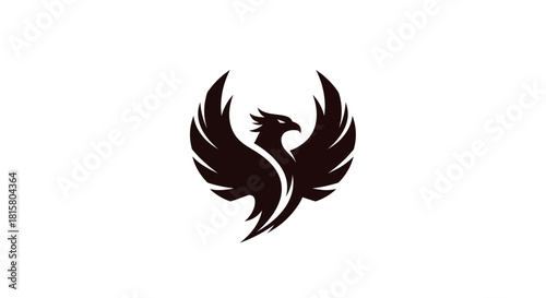 Soaring phoenix silhouette black bird icon on white background