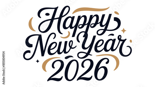 Happy New Year 2026 Typography: A festive typographic design proclaiming 'Happy New Year 2026', a visual message of seasonal cheer and new beginnings.