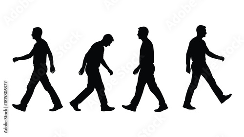 Walking male silhouettes isolated on white background, Vector