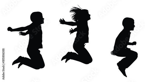 Kids jumping silhouettes isolated on white background, Vector