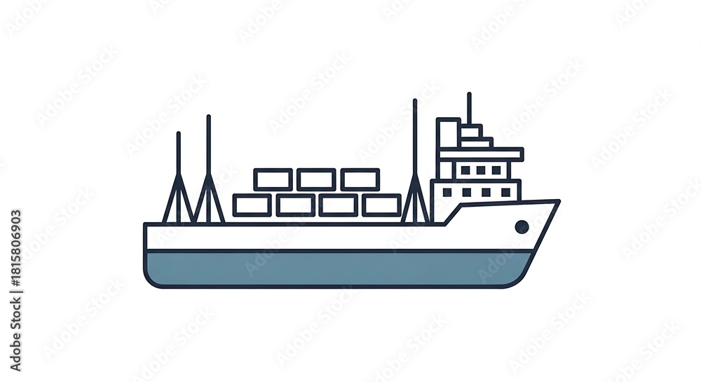 Fototapeta premium Cargo Ship Illustration - A Detailed Vector Graphic of a Freight Vessel.