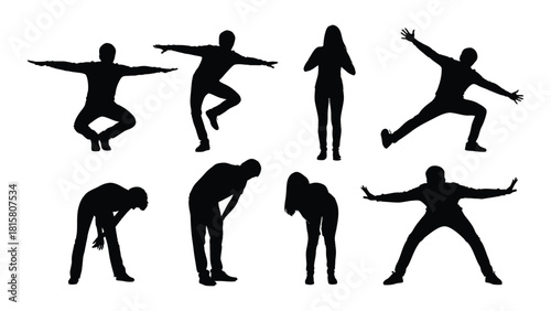 People silhouettes in various poses isolated on white background, Vector