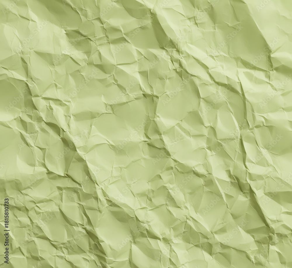 Obraz premium Pale lime green color crumpled paper texture, blank template wrinkly background with copy space
