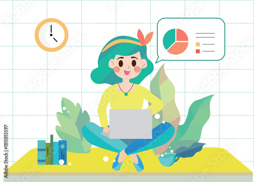 Home office concept, woman working from home , freelancer.