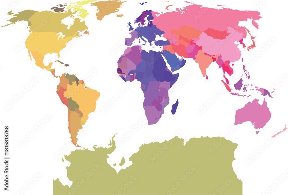 Naklejka premium A colorful world map.Vector map on white background.