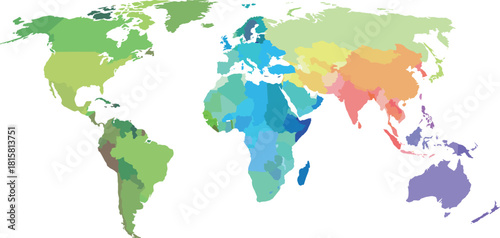 A colorful world map.Vector map on white background.
