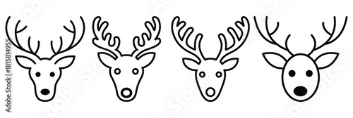 Simple black and white illustrations of deer heads in varying expressions