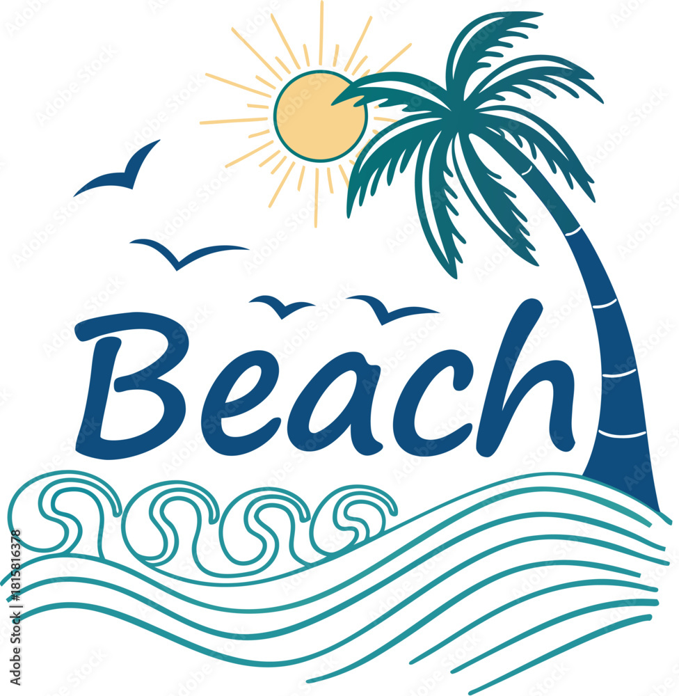 Naklejka premium Beach Sunset Vector Illustration